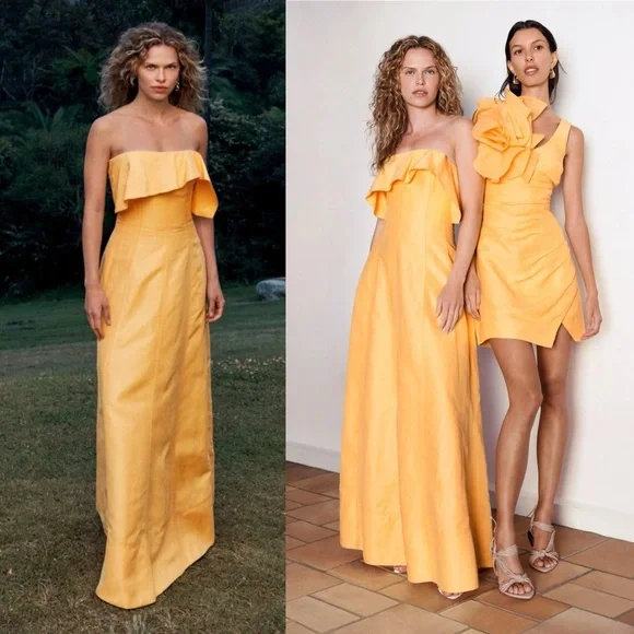 Aje Shallows Linen Blend Strapless Maxi Dress Marigold Butter Yellow - Picture 9 of 9